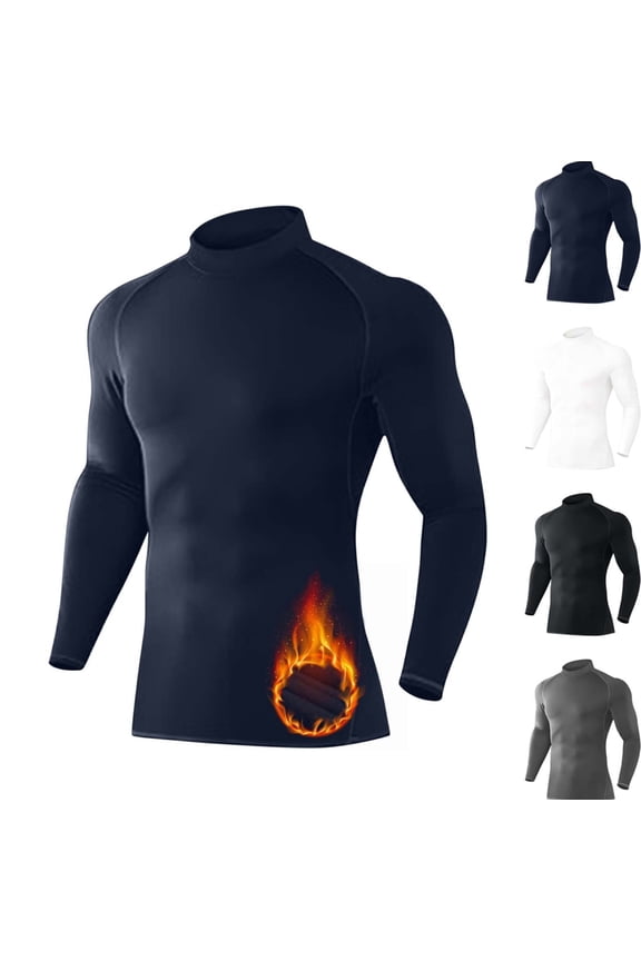 Mens Mock Turtleneck Long Sleeve Shirts Compression Base Layer Gym Shirts Solid Quick Dry Running Shirts Athletic Workout Fitness Muscle Tight Top