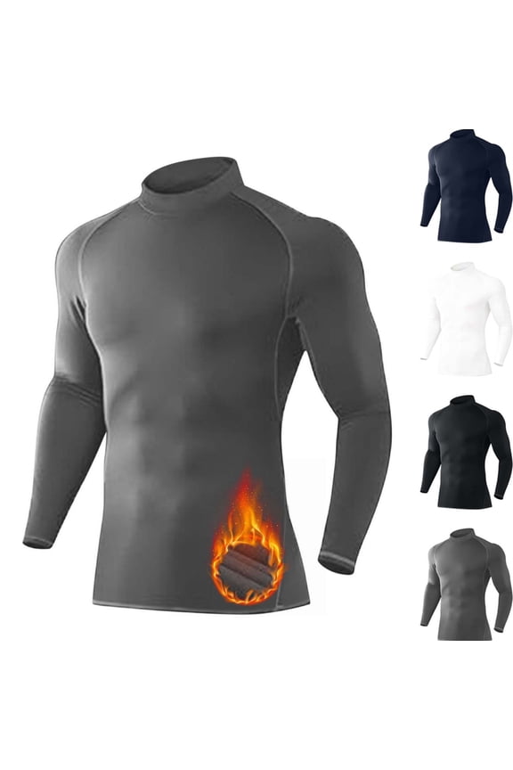 Mens Mock Turtleneck Long Sleeve Shirts Compression Base Layer Gym Shirts Solid Quick Dry Running Shirts Athletic Workout Fitness Muscle Tight Top