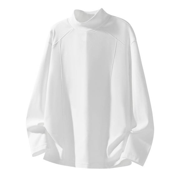 LEKWK Mens Mock Turtleneck Long Sleeve Shirts Solid Color Loose Fit Baggy Shirts Drop Shoulder Casual Shirts Soft Warm Autumn Winter Daily Pullover