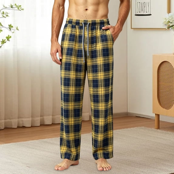 LEKWK Mens Pajama Pants Plaid Elastic Waist Drawstring Lounge Trousers Casual Relaxed Fit Sleepwear with Pockets Fall Pants Homewear