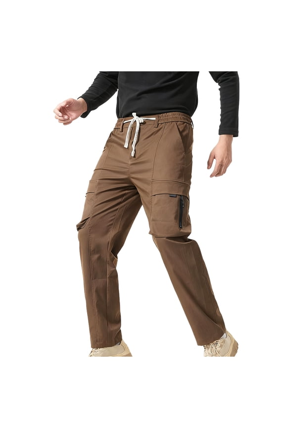 Mens Pants Regular Fit Multi-Pocket Cargo Pants Durable Woven Fabric Work Utility Safety Pants with Drawstring Waist Outdoor Wear