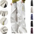 thumbnail image 1 of LEKWK Mens Parachute Pants Baggy Fit Durable Windbreaker Fabric Contrast Stitch Detail Cargo Pants Adjustable Drawstring Elastic Hem Techwear Outfits, 1 of 7