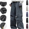 thumbnail image 1 of LEKWK Mens Parachute Pants Baggy Fit Durable Windbreaker Fabric Contrast Stitch Detail Cargo Pants Adjustable Drawstring Elastic Hem Techwear Outfits, 1 of 7