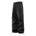 thumbnail image 1 of LEKWK Mens Parachute Pants Baggy Fit Durable Windbreaker Fabric Contrast Stitch Detail Cargo Pants Adjustable Drawstring Elastic Hem Techwear Outfits, 1 of 2