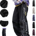 thumbnail image 1 of LEKWK Mens Parachute Pants Baggy Fit Durable Windbreaker Fabric Contrast Stitch Detail Cargo Pants Adjustable Drawstring Elastic Hem Techwear Outfits, 1 of 2