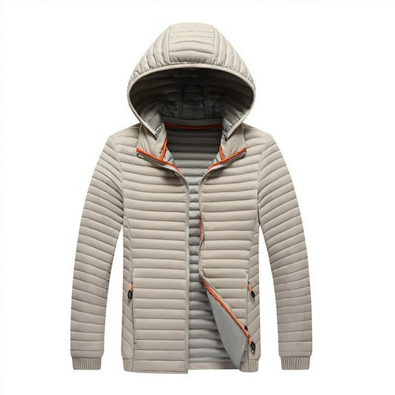 LEKWK Mens Puffer Jacket with Removeable Hood Down Jackets Padded Thick Quilted Winter Coat Lightweight Zip Up Warm Puffy Coats with Pockets Plus Size Outerwear, Beige XL