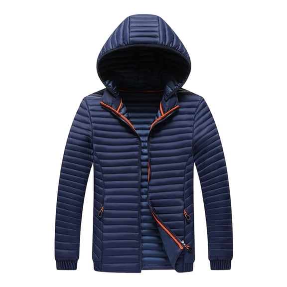 LEKWK Mens Puffer Jacket with Removeable Hood Down Jackets Padded Thick Quilted Winter Coat Lightweight Zip Up Warm Puffy Coats with Pockets Plus Size Outerwear, Dark Blue XL