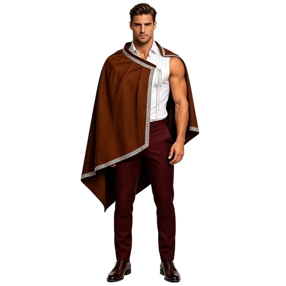 LEKWK Mens Renaissance Shawl Medieval Half Shoulder Lightweight Cape Embroidered Trim Tie Cloak Themed Activity Halloween Costume