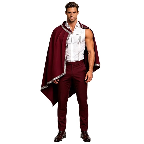 LEKWK Mens Renaissance Shawl Medieval Half Shoulder Lightweight Cape Embroidered Trim Tie Cloak Themed Activity Halloween Costume
