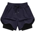 thumbnail image 1 of LEKWK Mens Running Shorts Elastic Waist Drawstring Gym Shorts 2 In 1 Compression Liner Athletic Shorts Quick-Dry Breathable Split Hem Workout Wear, 1 of 7