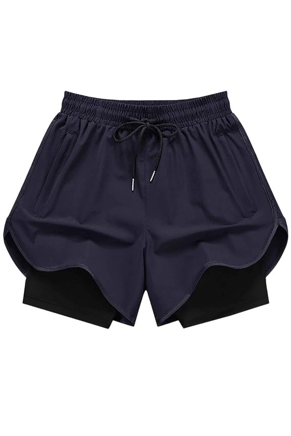 Mens Running Shorts Elastic Waist Drawstring Gym Shorts 2 In 1 Compression Liner Athletic Shorts Quick-Dry Breathable Split Hem Workout Wear
