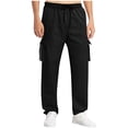 thumbnail image 1 of LEKWK Mens Satin Pants Elastic Waist Drawstring Smooth Texture Cargo Pants Zipper Pockets Lounge Pants Loose Fit Hip Hop Streetwear Party Outfits, 1 of 5