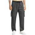 thumbnail image 1 of LEKWK Mens Satin Pants Elastic Waist Drawstring Smooth Texture Cargo Pants Zipper Pockets Lounge Pants Loose Fit Hip Hop Streetwear Party Outfits, 1 of 5