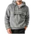 thumbnail image 1 of LEKWK Mens Sherpa Hoodie Fuzzy Fleece Pullover Quarter Zip Top Winter Warm Flap Pocket Letter Graphic Streetwear Sweatshirt, 1 of 8
