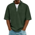 thumbnail image 1 of LEKWK Mens Shirt Quarter Zip Short Sleeve Casual Shirts Ribbed Knit Textured Collared Pullover Casual Loose Fit Golf Shirts Lightweight Summer Daily Tops Army Green XXL, 1 of 5