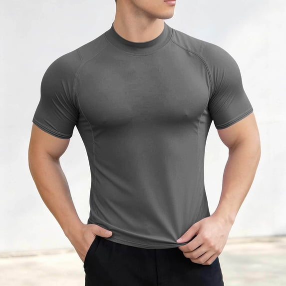 LEKWK Mens Shirt Quick Dry Short Sleeve Crewneck Shirts Loose Fit Raglan Seams Lightweight Tees Workout Running Gym Training Tops Gray M