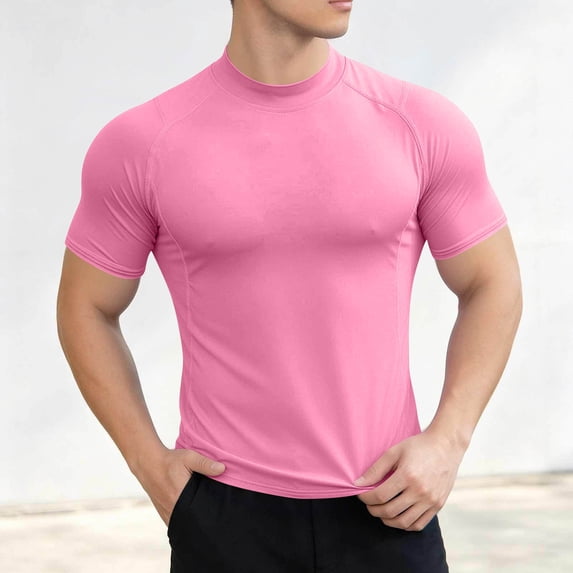 LEKWK Mens Shirt Quick Dry Short Sleeve Crewneck Shirts Loose Fit Raglan Seams Lightweight Tees Workout Running Gym Training Tops Pink XXL
