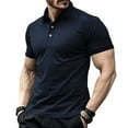 thumbnail image 1 of LEKWK Mens Shirt Short Sleeve Collared Button Athletic Tops Placket Slim Fit Lightweight Soft Casual Golf Work Business Summer Tops Navy XL, 1 of 6