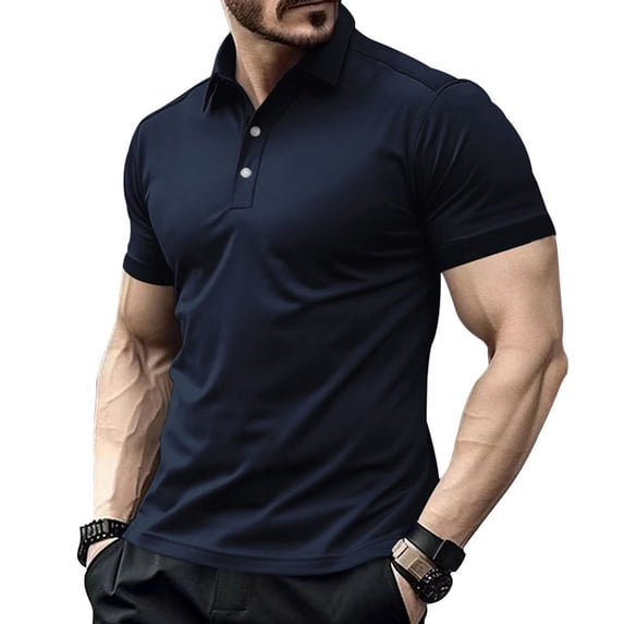LEKWK Mens Shirt Short Sleeve Collared Button Athletic Tops Placket Slim Fit Lightweight Soft Casual Golf Work Business Summer Tops Navy XL