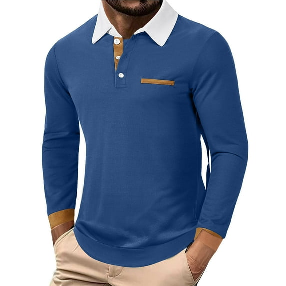 LEKWK Mens Shirts Long Sleeve Contrast Collar Color Block Casual Shirts Lapel Neck Golf Shirts Pocket Business Work Daily Fashion Apparel Top