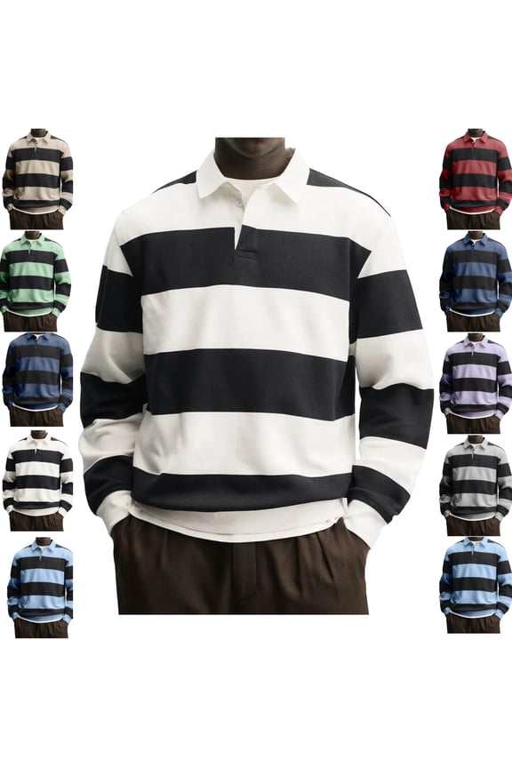 Mens Shirts Long Sleeve Regular Fit Rugby Shirts Collared Casual Shirts Striped Color Block Fall Daily Streetwear Soft