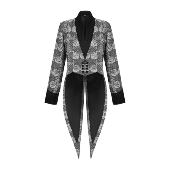 LEKWK Mens Steampunk Vampire Costume Vintage Victorian Tailcoat Jacket with Floral Rose Print Gothic Suit Outfit for Halloween Cosplay Theme Party Dress Up