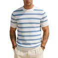 thumbnail image 1 of LEKWK Mens Striped Shirt Crewneck Horizontal Short Sleeve Lightweight Tops Ribbed Knit Breathable Tees Relaxed Fit Casual Retro Daily Vacation Summer Tops Blue XXL, 1 of 6