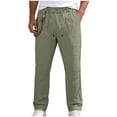 thumbnail image 1 of LEKWK Mens Summer Pants Regular Fit Breathable Linen Texture Retro Style Beach Pants Button Waistband Detail Casual Pants Vacation Daily Outdoor Wear, 1 of 8