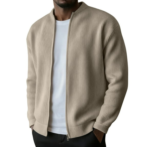 LEKWK Mens Sweaters Regular Fit Long Sleeve Cardigans Full Zip Ribbed Knit Texture Warm Soft Jacket Casual Business Fall Winter Outwear