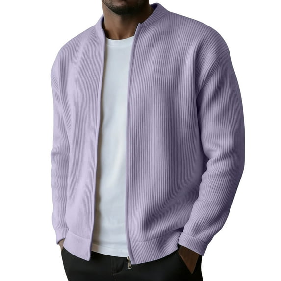 LEKWK Mens Sweaters Regular Fit Long Sleeve Cardigans Full Zip Ribbed Knit Texture Warm Soft Jacket Casual Business Fall Winter Outwear