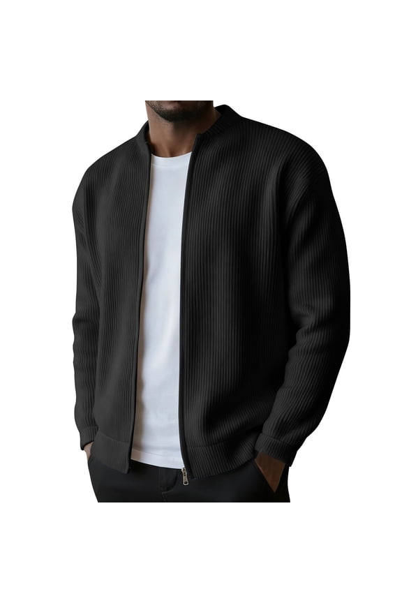 Mens Sweaters Regular Fit Long Sleeve Cardigans Full Zip Ribbed Knit Texture Warm Soft Jacket Casual Business Fall Winter Outwear