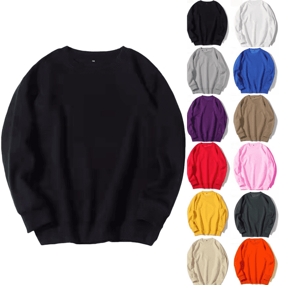LEKWK Mens Sweatshirt Long Sleeve Crewneck Oversized Pullover Loose Fit Soft Trendy Holiday Casual Basic Tops Streetwear Daily Wear Black S