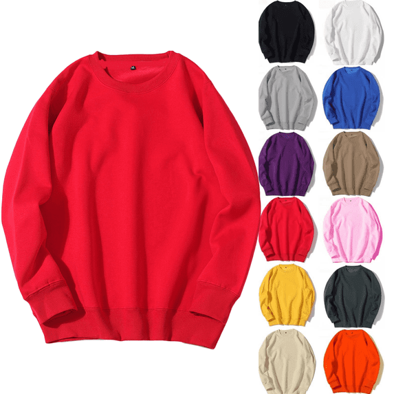 LEKWK Mens Sweatshirt Long Sleeve Crewneck Oversized Pullover Loose Fit Soft Trendy Holiday Casual Basic Tops Streetwear Daily Wear Red L