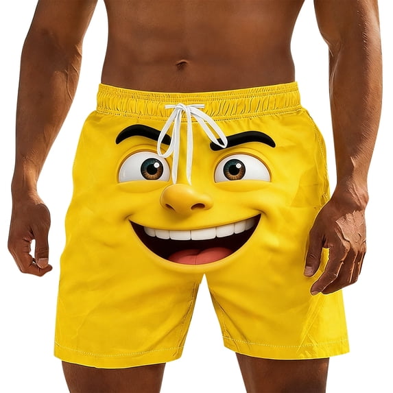 LEKWK Mens Swim Trunks Elastic Waist Drawstring Board Shorts Funny Cartoon Graphic Print Beach Shorts Quick-Dry Breathable Novelty Holiday Pool Outfits