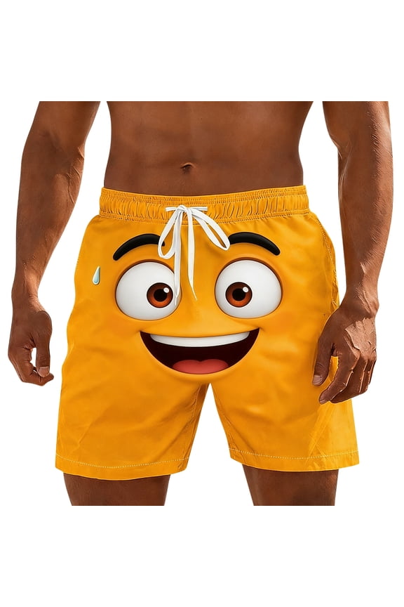 Mens Swim Trunks Elastic Waist Drawstring Board Shorts Funny Cartoon Graphic Print Beach Shorts Quick-Dry Breathable Novelty Holiday Pool Outfits