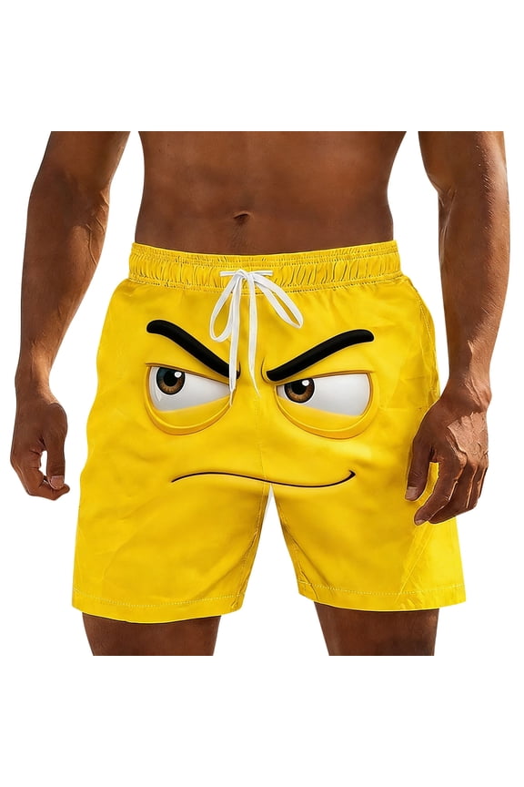 Mens Swim Trunks Elastic Waist Drawstring Board Shorts Funny Cartoon Graphic Print Beach Shorts Quick-Dry Breathable Novelty Holiday Pool Outfits