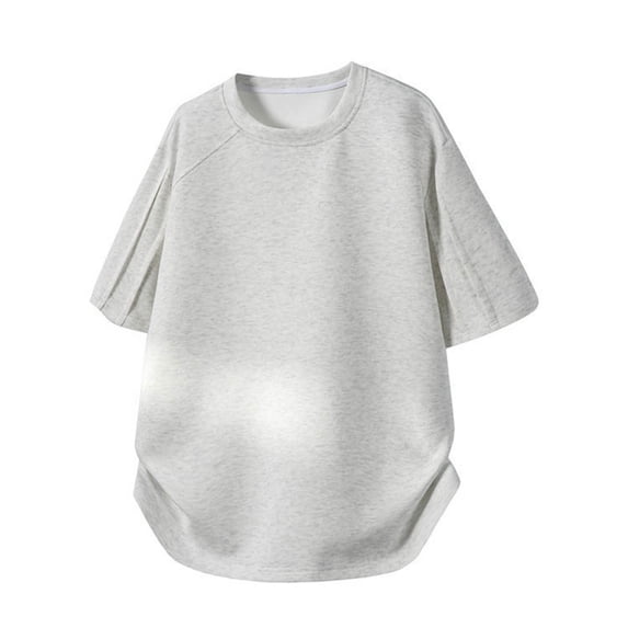 LEKWK Mens T Shirt Short Sleeve Oversized Crewneck Casual Tops Raglan Seam Curved Hem Loose Fit Lightweight Tees Streetwear Gym Summer Shirts Gray XXXXXL