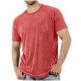 thumbnail image 1 of LEKWK Mens T-Shirt Short Sleeve Soft Lightweight Cotton Blend Tee Chest Pocket Crewneck Relaxed Fit Casual Tops Workout Travel Layering Summer Tees Red XXXL, 1 of 5