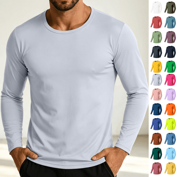 LEKWK Mens T Shirt Soft Basic Long Sleeve Crewneck Lightweight Shirts Stretch Regular Fit Casual Daily Layering Tee Workout Travel Fall Spring Tops Gray XXL
