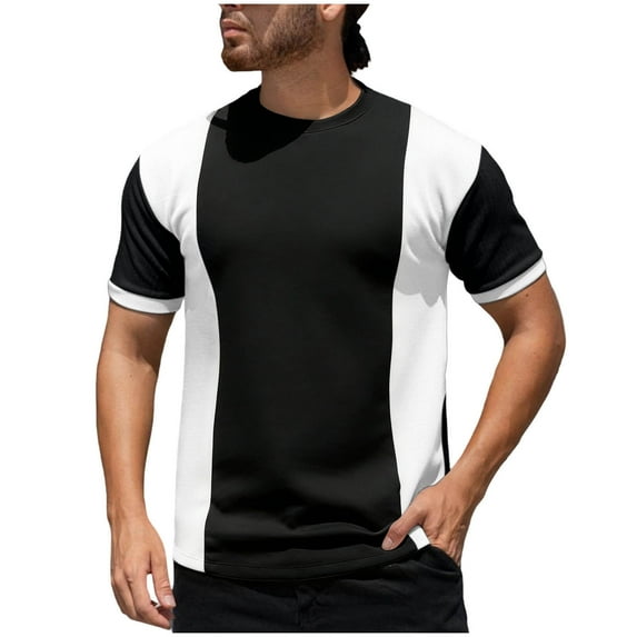 LEKWK Mens T Shirts Slim Fit Crew Neck Short Sleeve Shirts Color Block Patchwork T Shirts for Men Graphic Casual Daily Summer