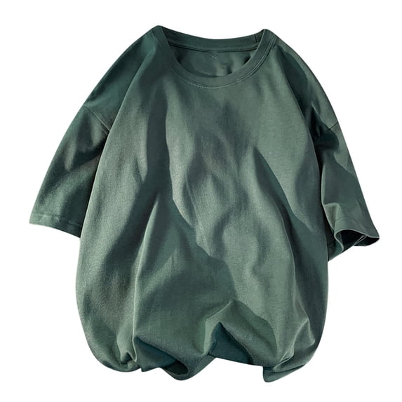 LEKWK Mens T Shirts Solid Color Oversized Tshirts Crew Neck Baggy Shirts Drop Shoulder Casual Shirts Soft Breathable Summer Beach Vacation Streetwear Tee