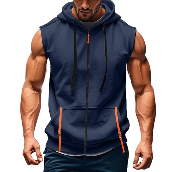 LEKWK Mens Tank Top Hooded Sleeveless Zip up Muscle Athletic Tops with Pockets Drawstrings Lightweight Loose Fit Gym Shirts Summer Running Workout Outfits
