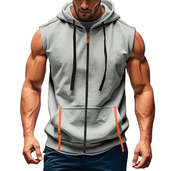 LEKWK Mens Tank Top Hooded Sleeveless Zip up Muscle Athletic Tops with Pockets Drawstrings Lightweight Loose Fit Gym Shirts Summer Running Workout Outfits