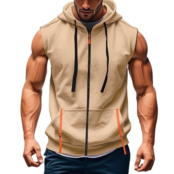 LEKWK Mens Tank Top Hooded Sleeveless Zip up Muscle Athletic Tops with Pockets Drawstrings Lightweight Loose Fit Gym Shirts Summer Running Workout Outfits