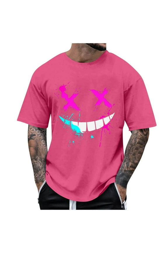 Mens Tshirts Graphic Neon Paint Splatter Smile Print Short Sleeve Shirts Crew Neck Funny Mens Tshirts Novelty Rave Festival Disco Party Clubwear Tee