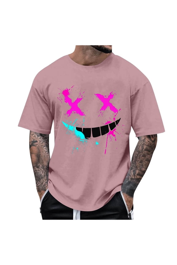 Mens Tshirts Graphic Neon Paint Splatter Smile Print Short Sleeve Shirts Crew Neck Funny Mens Tshirts Novelty Rave Festival Disco Party Clubwear Tee