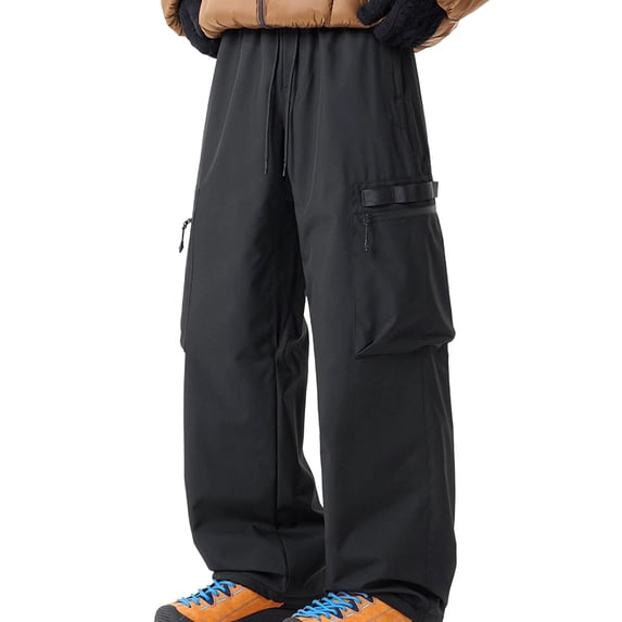 LEKWK Mens Waterproof Pants Wide Leg Fit Multi-Pocket Detail Cargo Pants Durable Outdoor Hiking Pants Adjustable Drawstring Waist Techwear Style Wear