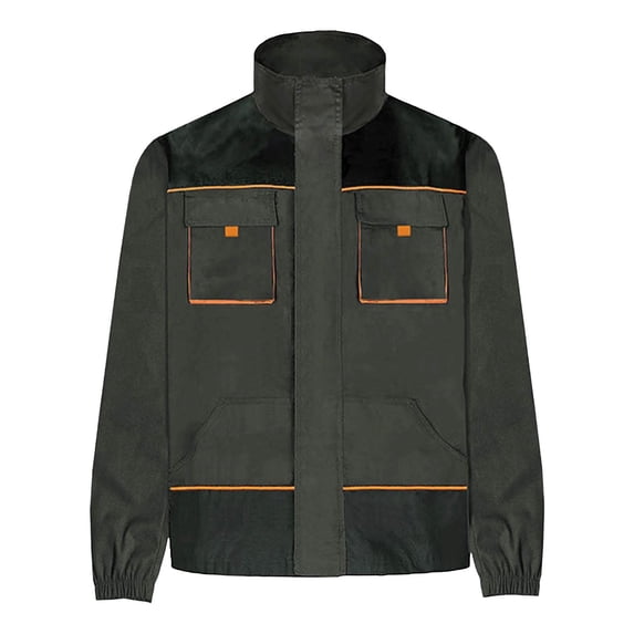 LEKWK Mens Work Shirts Multi Pocket Stand Collar Jacket Full Zip Mens Coats Windproof Utility Outdoor Hiking Cargo Uniform Top