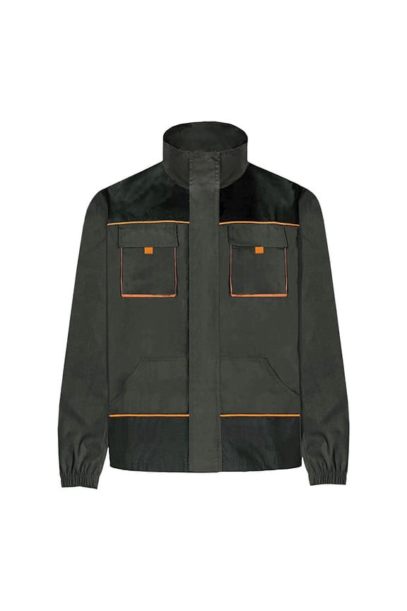 Mens Work Shirts Multi Pocket Stand Collar Jacket Full Zip Mens Coats Windproof Utility Outdoor Hiking Cargo Uniform Top