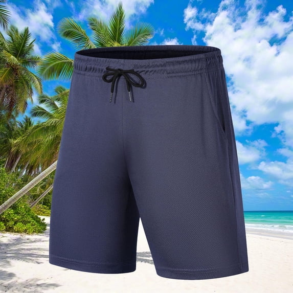 LEKWK Mesh Athletic Shorts for Men Breathable Workout Gym Shorts Quick Dry Lightweight Loose Fit Running Basketball Training Comfort Activewear with Elastic Drawstring Navy XL